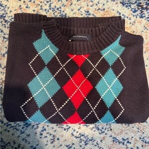 Burberry Black Sweater with Red and Teal Argyle Pattern